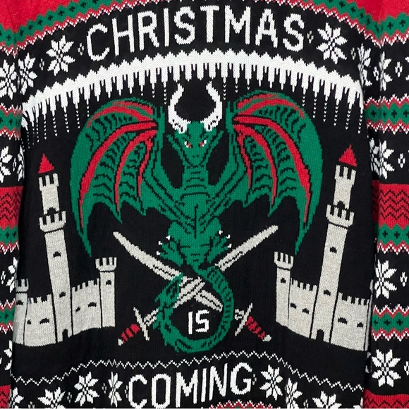 Ugly Christmas Sweater Knitted Dragons and Castles Party - Picture 5 of 10